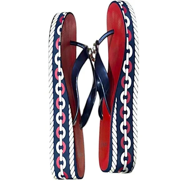 Brighton Wedge Medallion Red White Blue Flip Flop Thong Sandal Size 10 - Picture 8 of 10